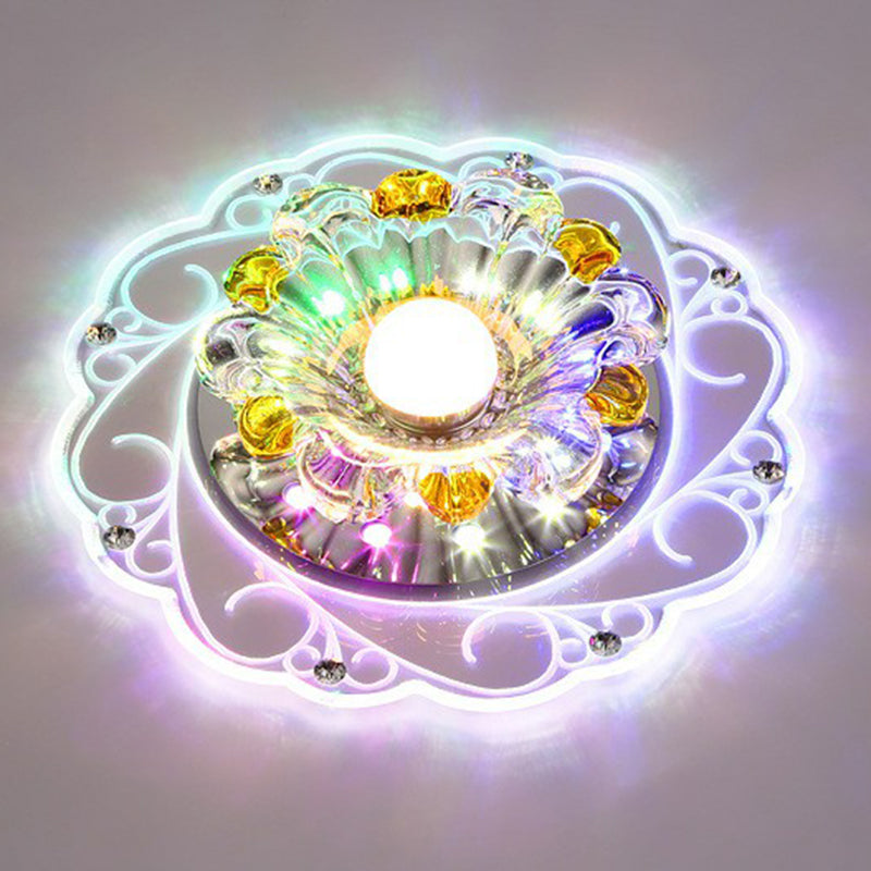 Modern Crystal Clear Led Flush Ceiling Light For Hallway - Blossom Fixture / 3W Multi Color