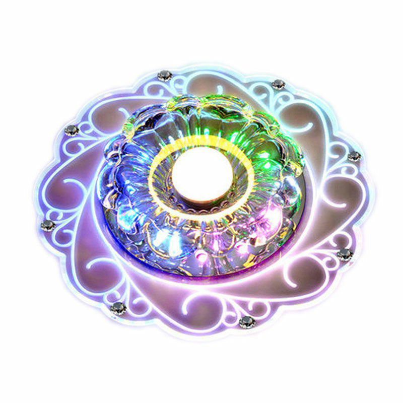 Clear Floral Led Crystal Ceiling Light - Contemporary Flush Mount For Hallways