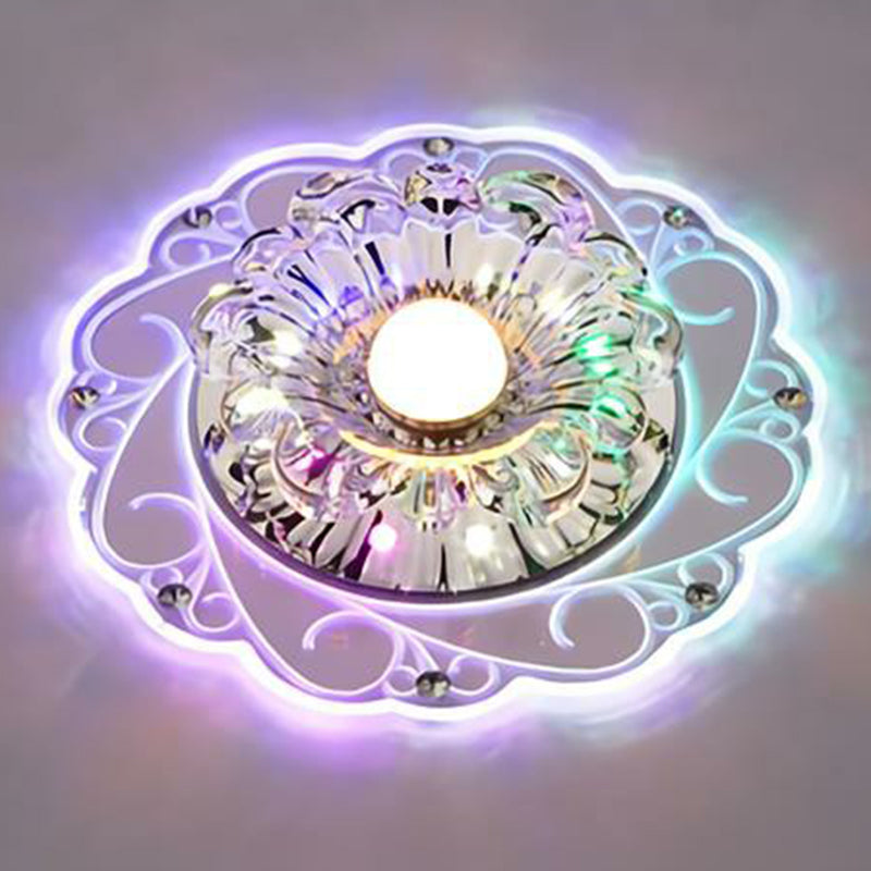 Clear Floral Led Crystal Ceiling Light - Contemporary Flush Mount For Hallways / 3W Multi Color