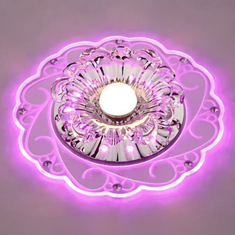Clear Floral Led Crystal Ceiling Light - Contemporary Flush Mount For Hallways / 3W Purple