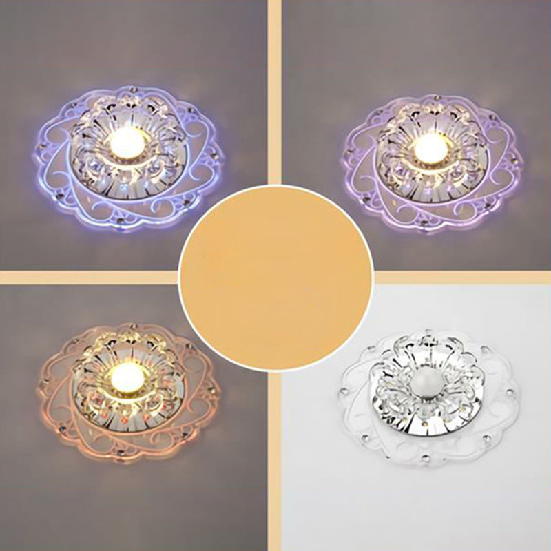 Clear Floral Led Crystal Ceiling Light - Contemporary Flush Mount For Hallways / 3W 6 Color