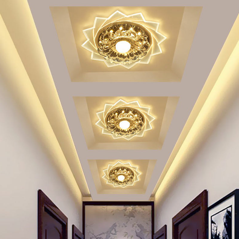 Modern Crystal Floral Flush Light: Clear Led Ceiling Fixture For Hallway / 3W Fourth Gear