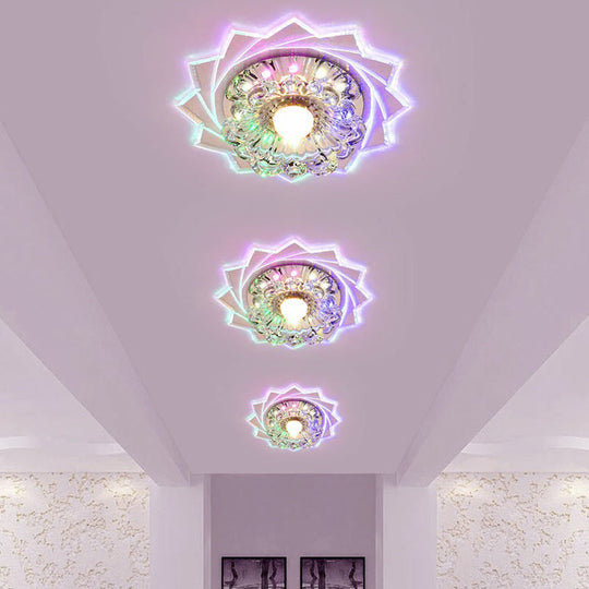 Modern Crystal Floral Flush Light: Clear Led Ceiling Fixture For Hallway / 3W Multi Color