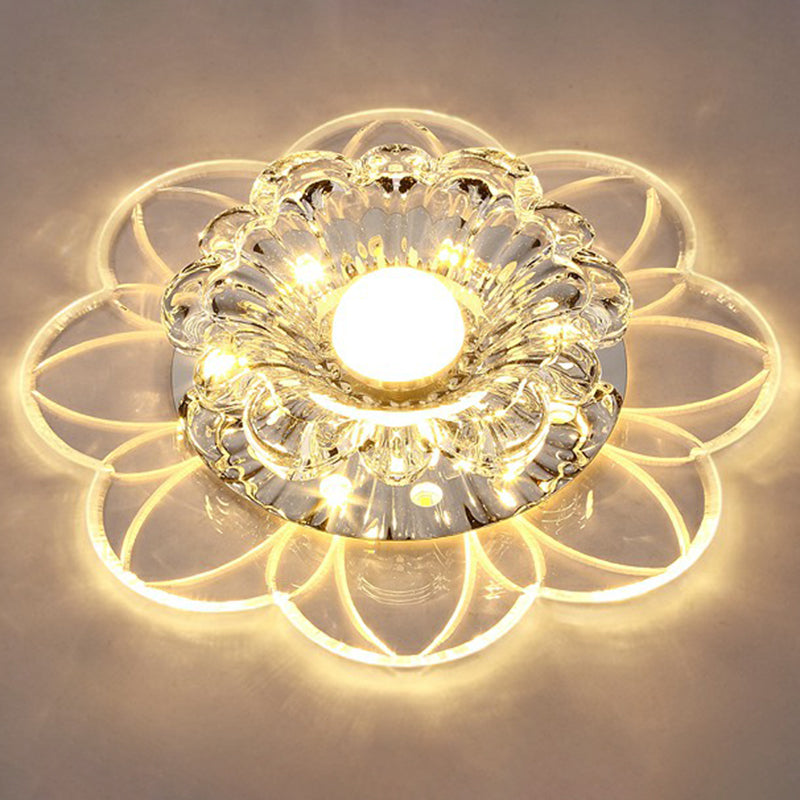 Crystal Simplicity Led Flush Mount Ceiling Light With Flower Corridor Design Clear / 3W Warm