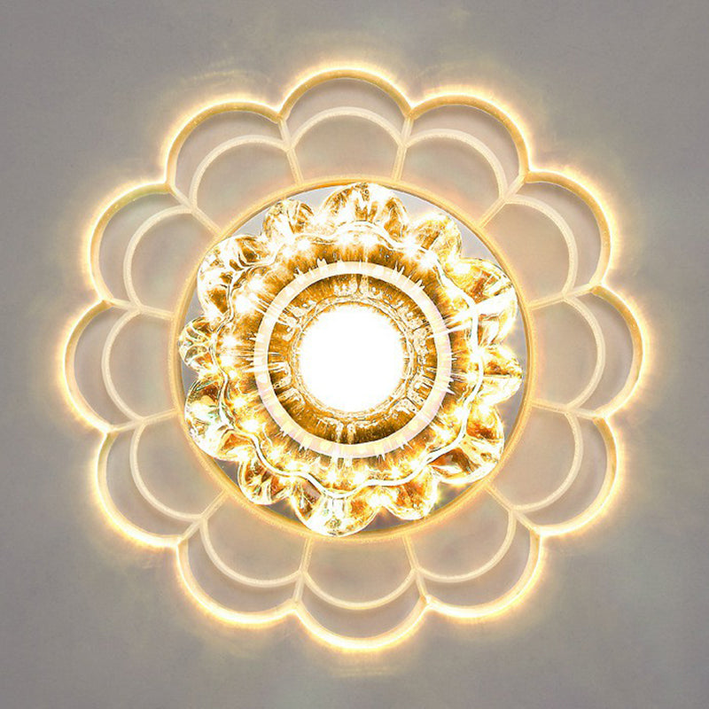 Clear Crystal Hallway Led Flush Ceiling Light Modern Blossom Shape For A Stylish Look / 9W Warm