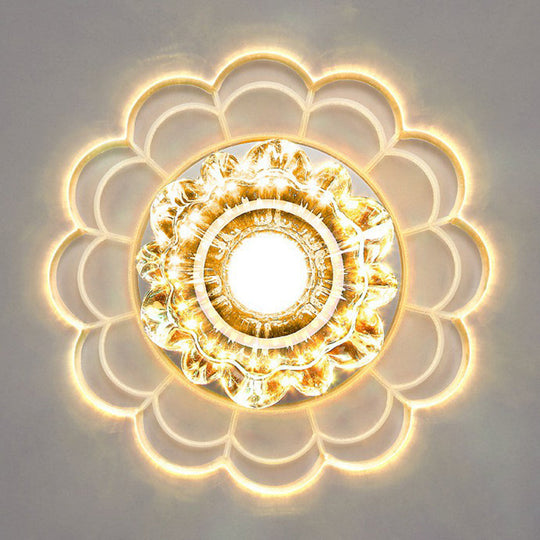 Clear Crystal Hallway Led Flush Ceiling Light Modern Blossom Shape For A Stylish Look / 9W Warm