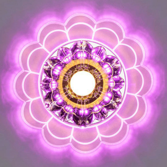 Clear Crystal Hallway Led Flush Ceiling Light Modern Blossom Shape For A Stylish Look / 9W Pink