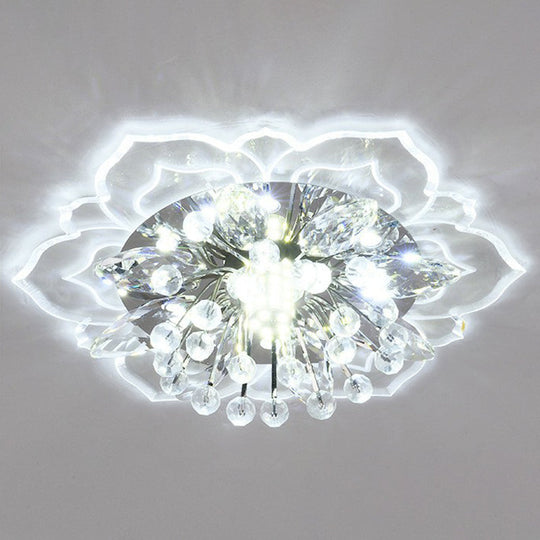 Contemporary Blossom Crystal Flush Ceiling Light - Clear Led Mount Fixture