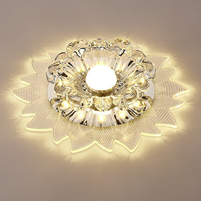 Contemporary Led Crystal Flush Mount Ceiling Light With Blossom Design For Hallways - Clear