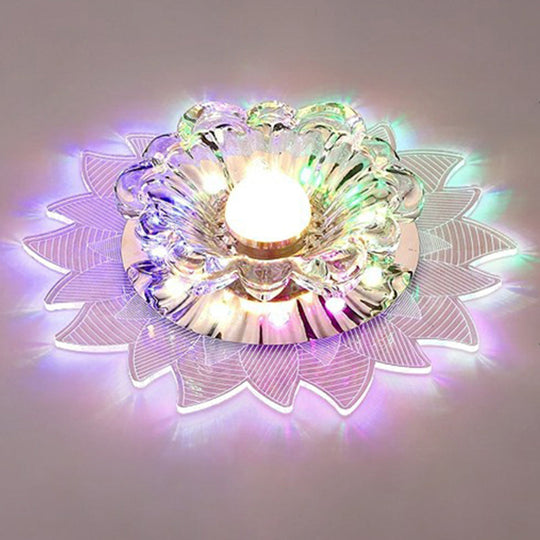 Contemporary Led Crystal Flush Mount Ceiling Light With Blossom Design For Hallways - Clear