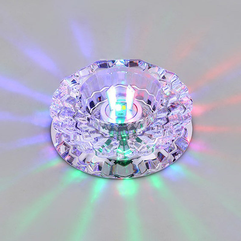 Contemporary Crystal Corridor Led Flush Mount Ceiling Light In Clear With Floral Design