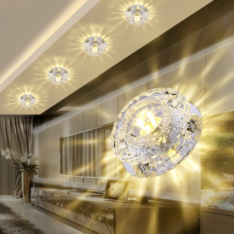Minimalist Crystal Led Flush Mount Fixture With Clear Floral Shade- Perfect For Foyer Lighting / 3W