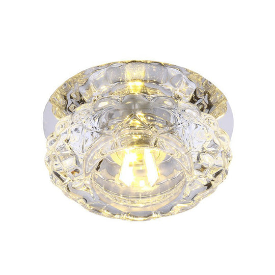 Minimalist Crystal Led Flush Mount Fixture With Clear Floral Shade - Perfect For Foyer Lighting