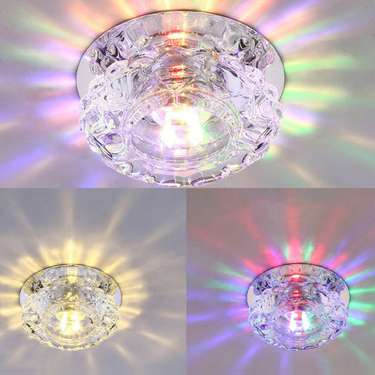 Minimalist Crystal Led Flush Mount Fixture With Clear Floral Shade- Perfect For Foyer Lighting / 3W