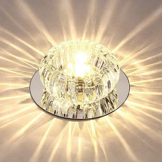 Clear Crystal Led Flush Mount Ceiling Light For Hallways - Simplicity Round Design