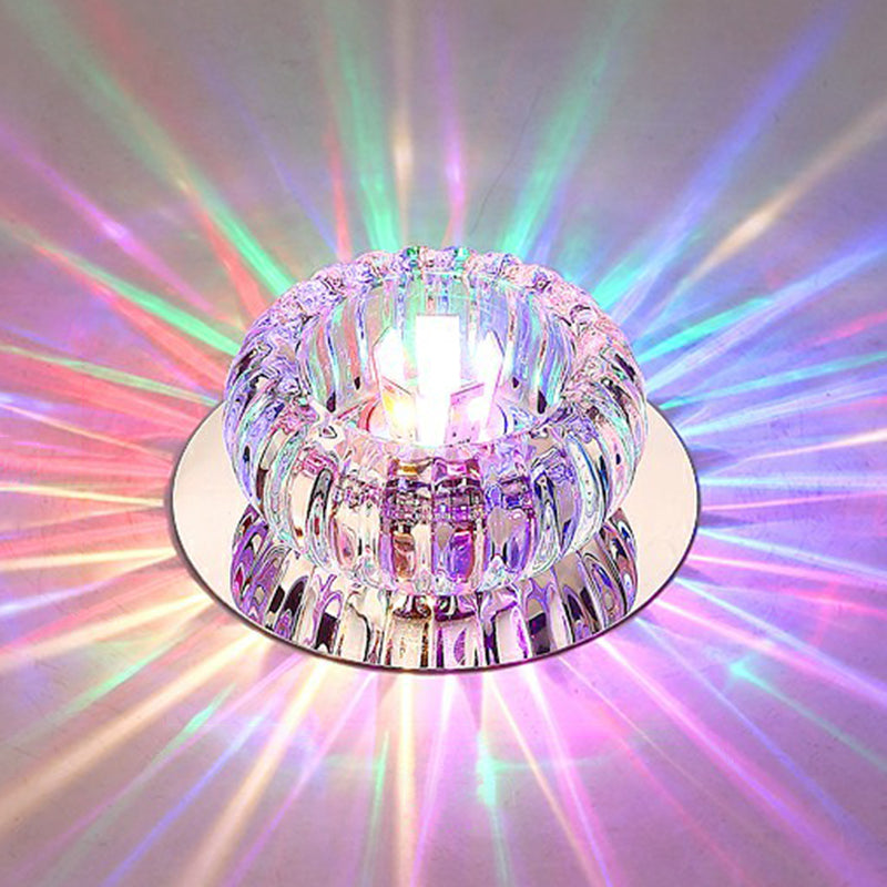 Clear Crystal Led Flush Mount Ceiling Light For Hallways - Simplicity Round Design
