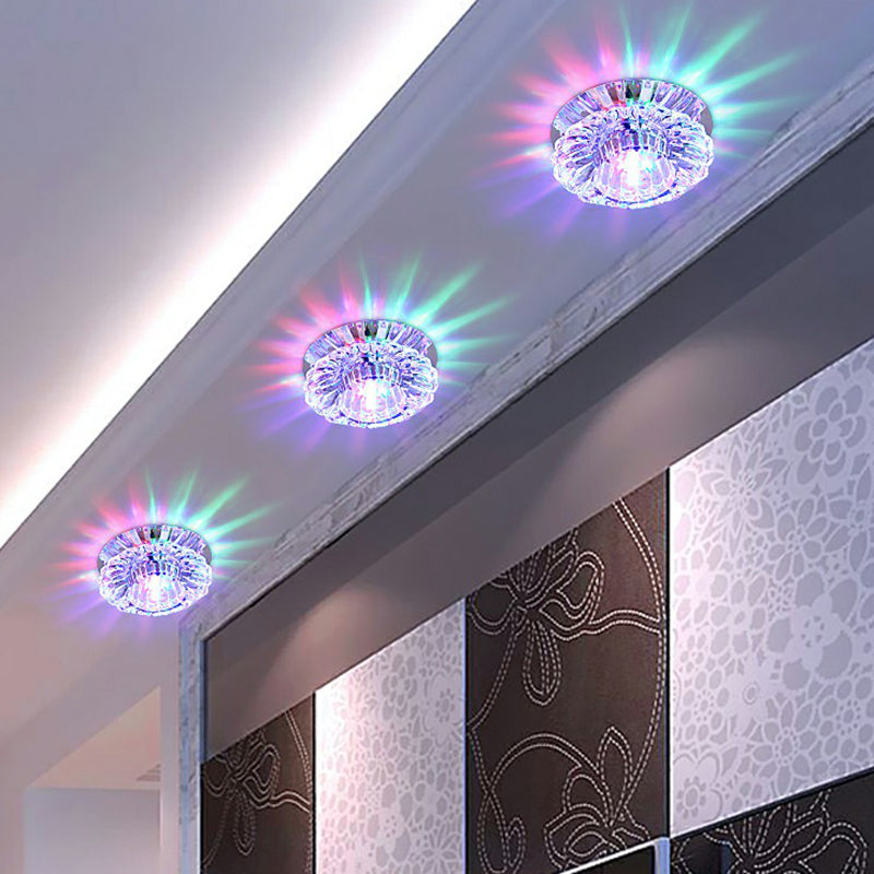 Artistic Crystal Flush Light Fixture - Contemporary Led Ceiling For Hallways Floral Shade Clear