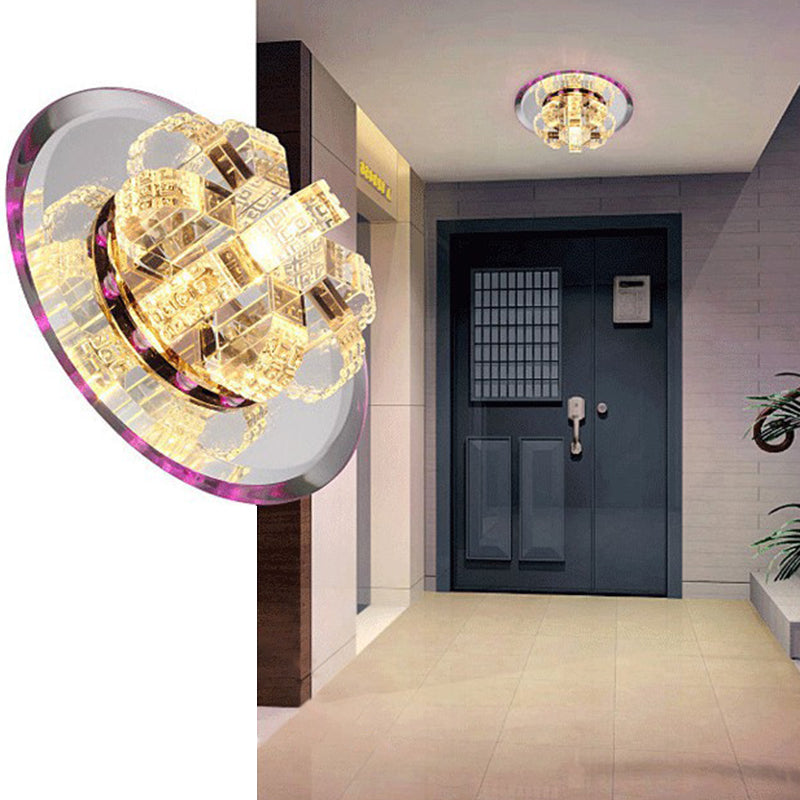 Minimalist Crystal Flush Mount Led Light Fixture For Foyer Clear / 3W 7 Color