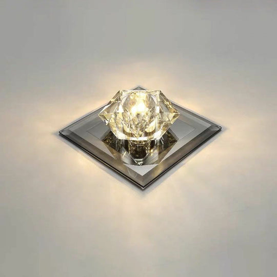 Crystal Gem Led Ceiling Light For Foyers And Hallways - Simple Stylish Flush Mount Black / 5.5 Warm