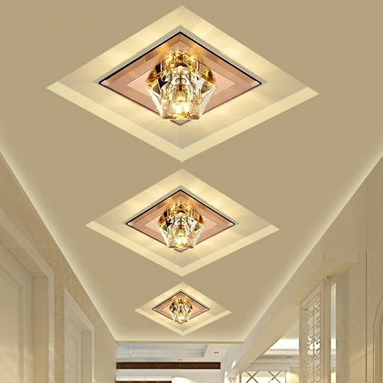 Artistic Gemstone Flush Ceiling Light With Led Crystal Corridor Accent