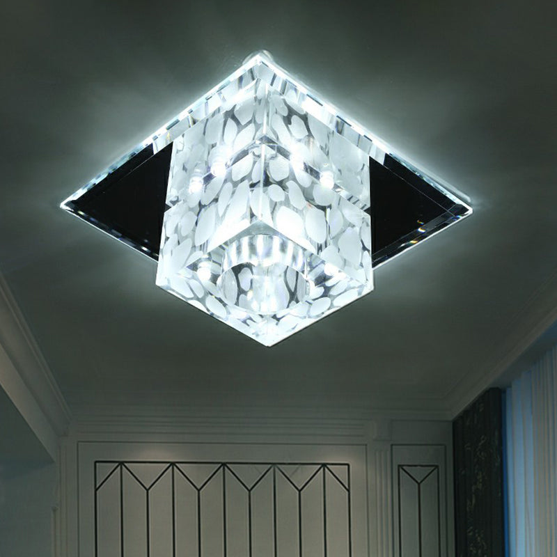 Crystal Led Cube Flush Mount Lighting For Minimalist Hallways Clear / White
