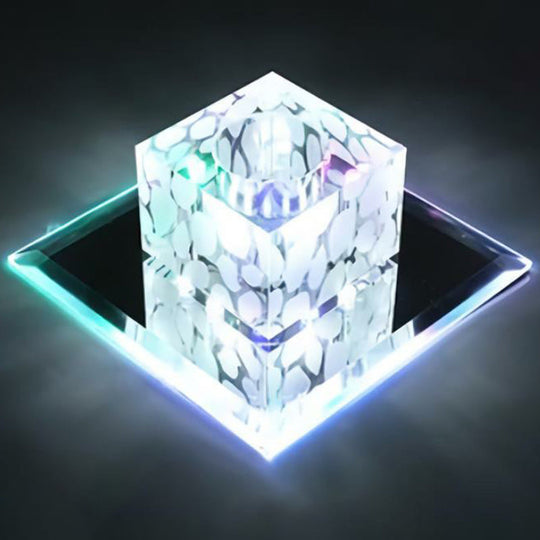 Crystal Led Cube Flush Mount Lighting For Minimalist Hallways Clear / Multi Color