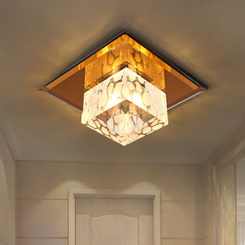 Crystal Led Cube Flush Mount Lighting For Minimalist Hallways Tan / Warm