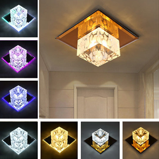 Crystal Led Cube Flush Mount Lighting For Minimalist Hallways