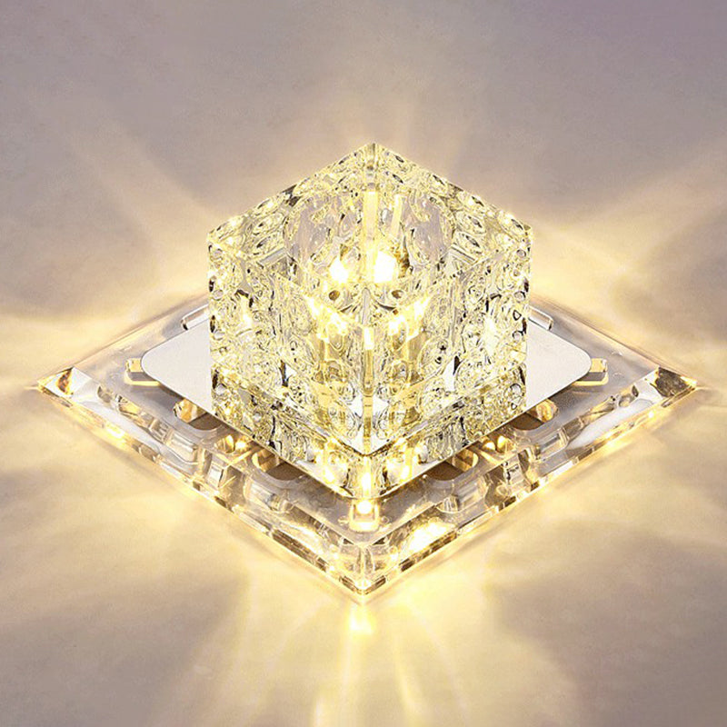 Crystal Clear Led Flush Ceiling Light Fixture For Corridor - Artistic Square Design
