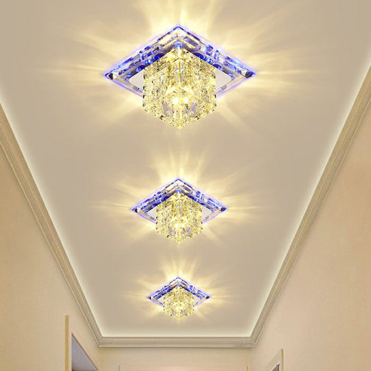 Crystal Clear Led Flush Ceiling Light Fixture For Corridor - Artistic Square Design / 5.5’ Blue
