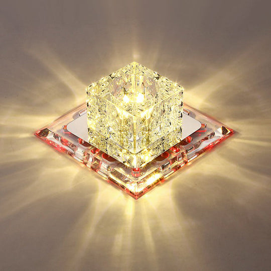 Crystal Clear Led Flush Ceiling Light Fixture For Corridor - Artistic Square Design / 5.5 Red