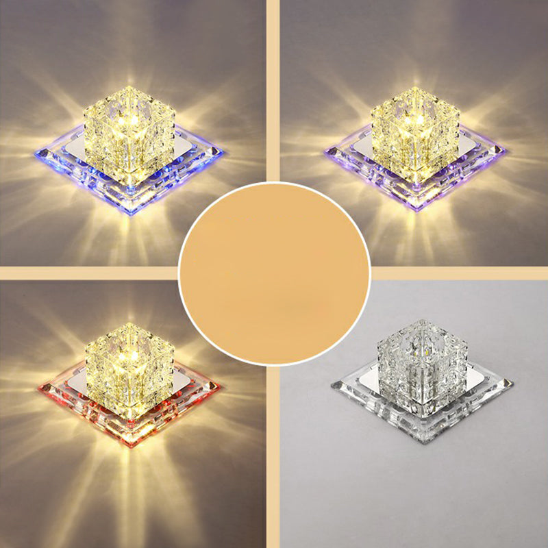 Crystal Clear Led Flush Ceiling Light Fixture For Corridor - Artistic Square Design / 5.5 Fourth