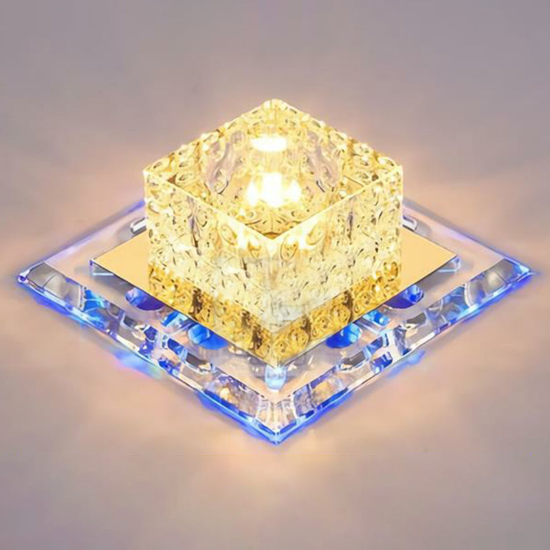 Crystal Led Flush Mount Entryway Light In Minimalist Square Design Clear / 5.5 Blue