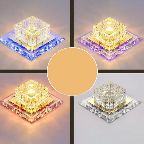 Crystal Led Flush Mount Entryway Light In Minimalist Square Design Clear / 5.5 3 Color