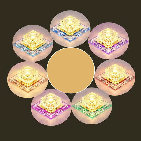 Crystal Led Flush Mount Entryway Light In Minimalist Square Design Clear / 5.5 7 Color
