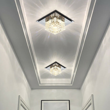 Black Crystal Square Led Flush Mount Ceiling Light For Foyer / 5.5 White