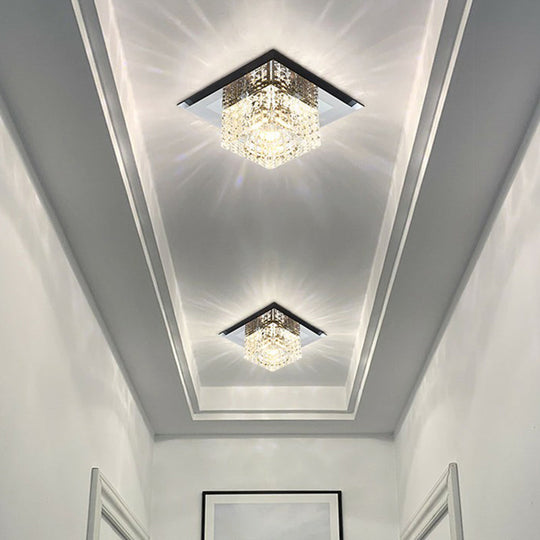Black Crystal Square Led Flush Mount Ceiling Light For Foyer / 5.5 White