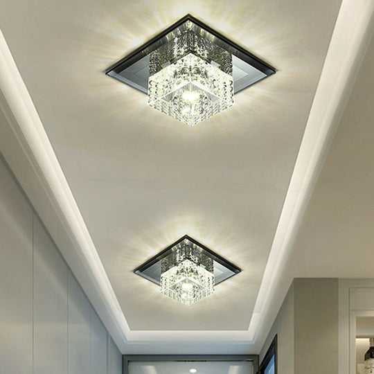 Black Crystal Square Led Flush Mount Ceiling Light For Foyer