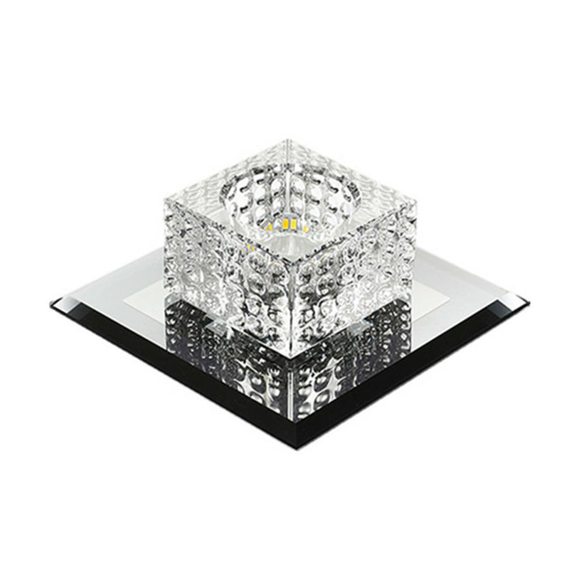 Black Crystal Square Led Flush Mount Ceiling Light For Foyer