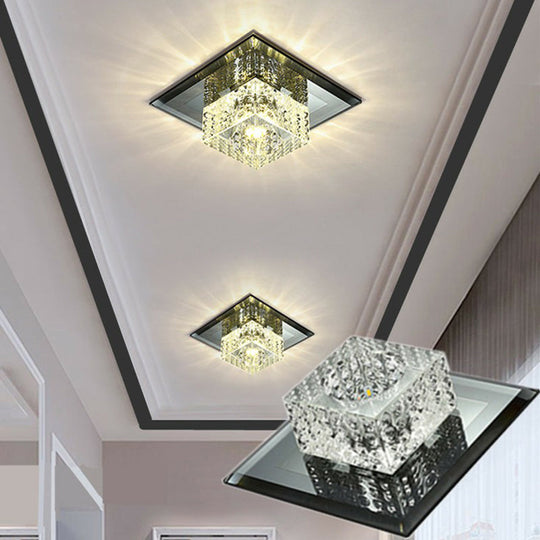 Black Crystal Square Led Flush Mount Ceiling Light For Foyer / 5.5 Warm