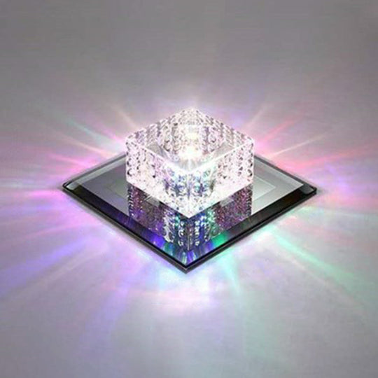 Black Crystal Square Led Flush Mount Ceiling Light For Foyer