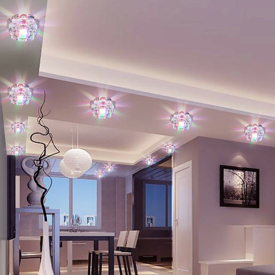 Clear Led Floral Crystal Flush Light - Stylish Ceiling Fixture For Living Room