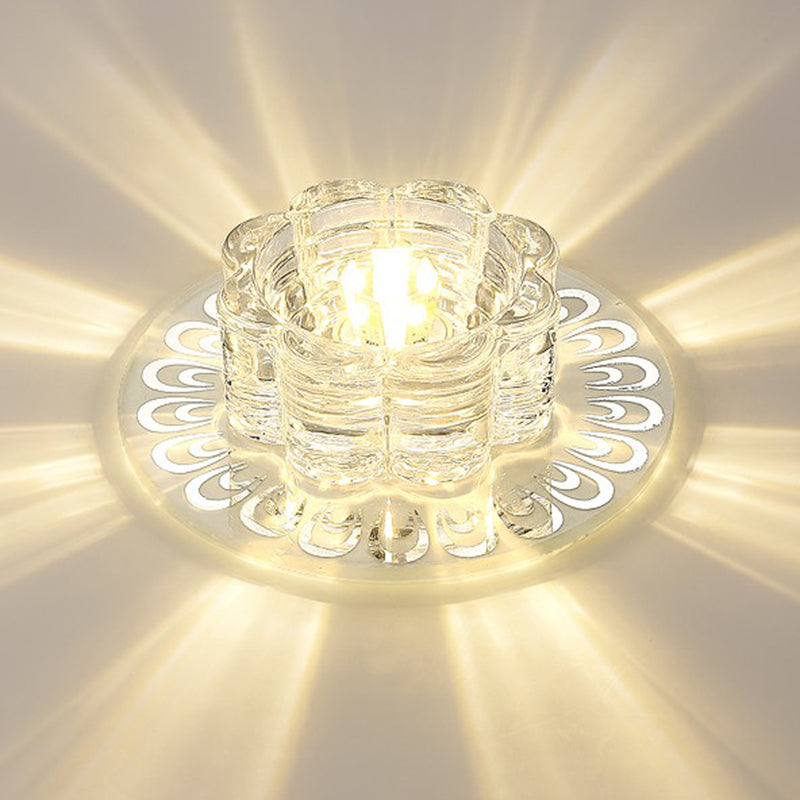 Minimalist Crystal Led Flush Mount Fixture For Hallway – Clear Flower Lighting
