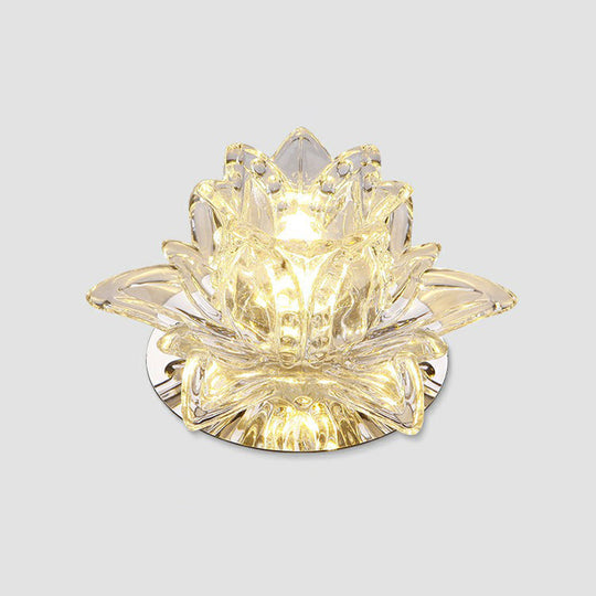 Modern Lotus - Shaped Entryway Led Crystal Flush Mount Ceiling Light In Clear