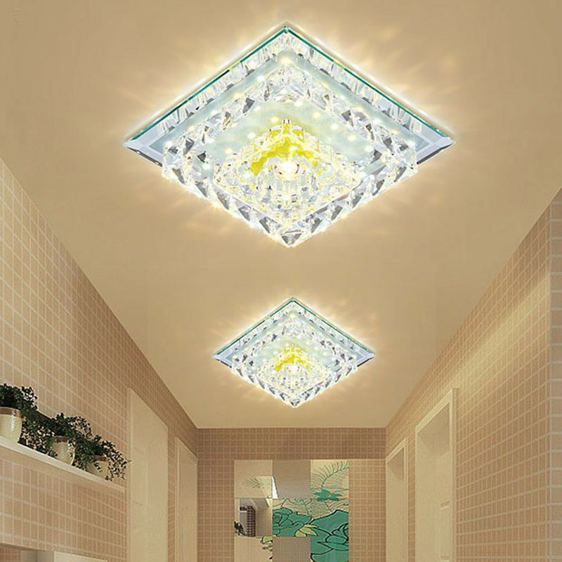 Contemporary Clear Square Crystal Led Flush Ceiling Light Fixture