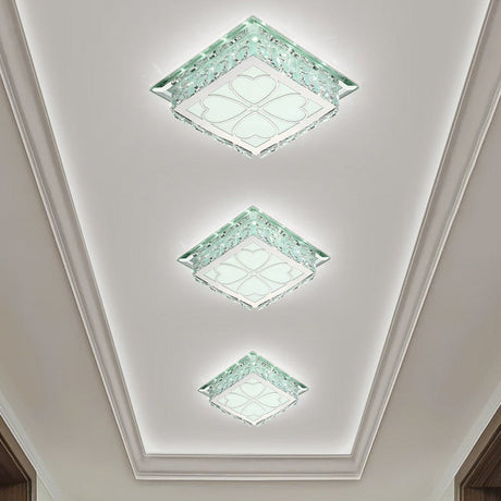 Sleek Crystal Led Flush Ceiling Light Stylish Square Design For Foyer Clear / White Loving Heart