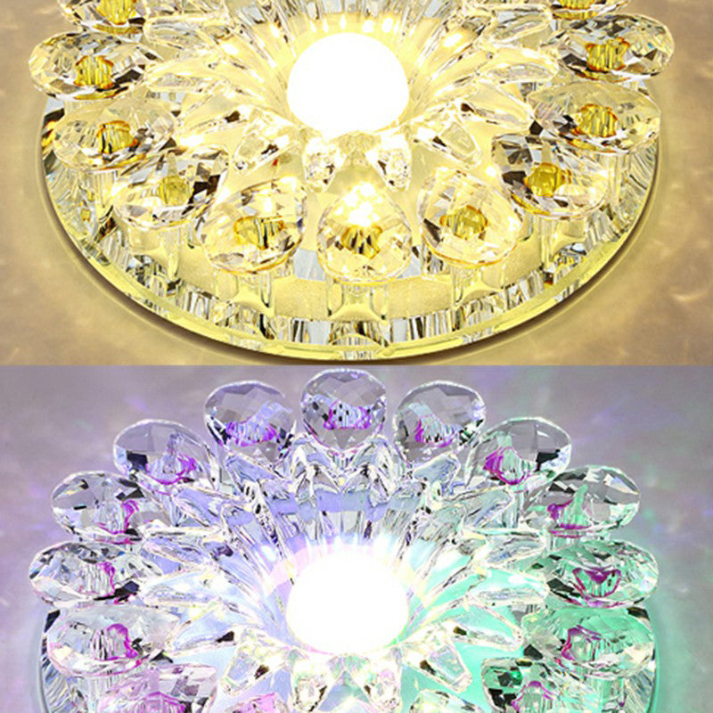 Modern Crystal Led Flush Mount Ceiling Light For Corridor - Purple Flower Design