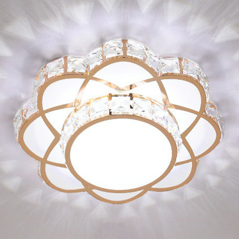 Contemporary Crystal Rose Gold Led Flush Mount Ceiling Light With Floral Design / 10’ White