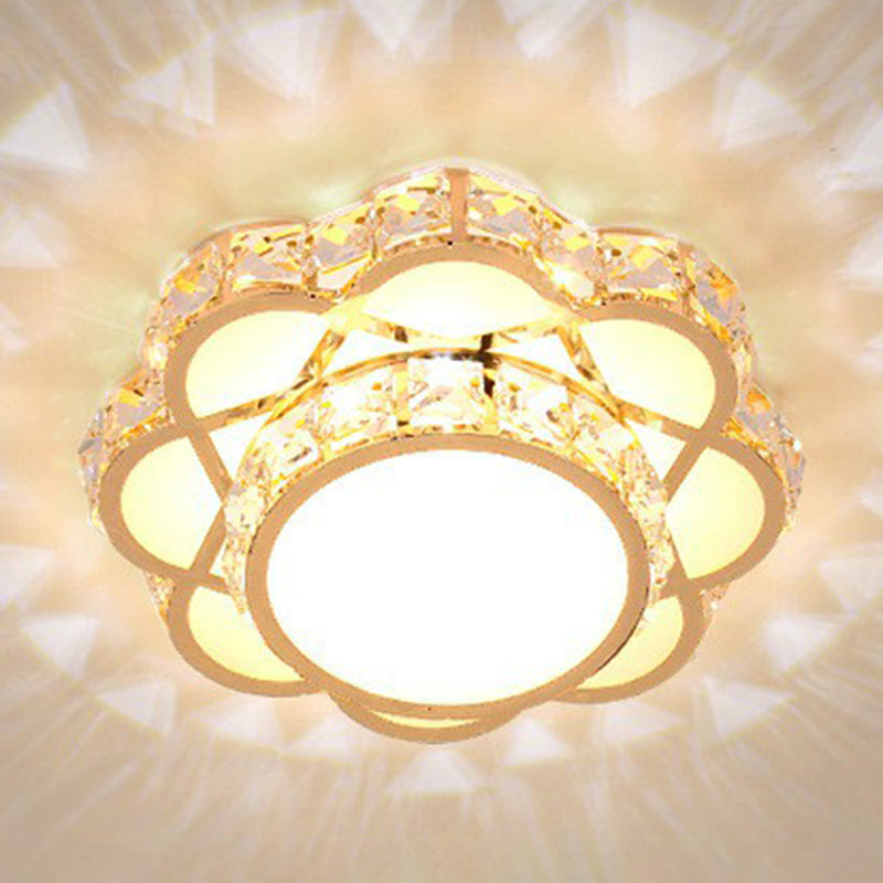 Contemporary Crystal Rose Gold Led Flush Mount Ceiling Light With Floral Design / 8 Warm