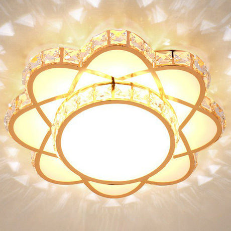 Contemporary Crystal Rose Gold Led Flush Mount Ceiling Light With Floral Design / 12 Warm